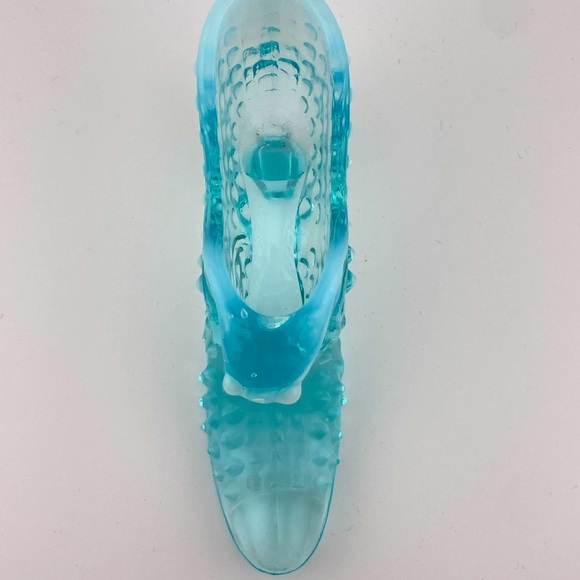 Vintage, Light Blue Opalescent Glass Slipper, Hobnail, Cat Head by Fenton - Picture 5 of 10